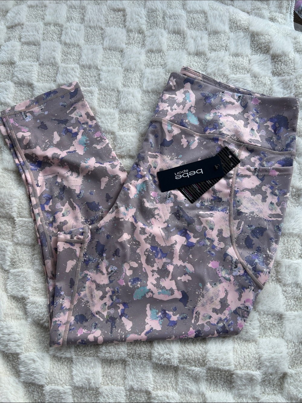NEW Bebe Sport leggings multicolor pockets polyester spandex size 3X